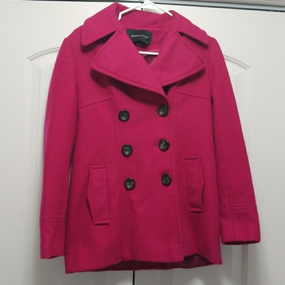 Moda International Hot Pink Double-Breasted Pea Coat